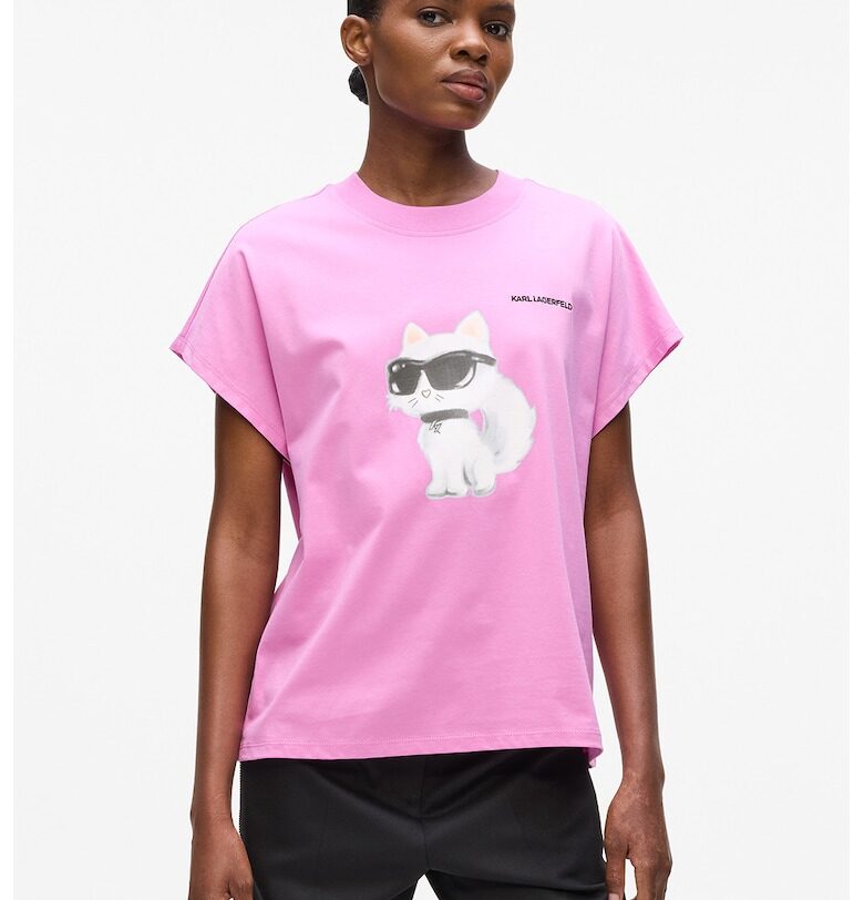 Тениска от органичен памук с графика - Бял/Розово Karl Lagerfeld