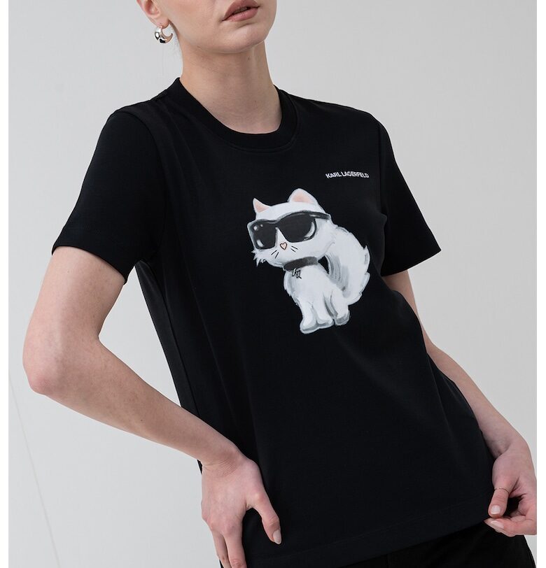 Тениска от органичен памук с графика - Бял/Избеляло черно/Праскова Karl Lagerfeld