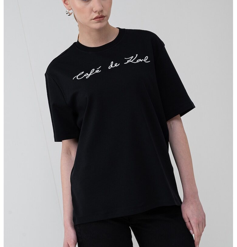 Тениска от органичен памук с надпис - Бял/Черен Karl Lagerfeld