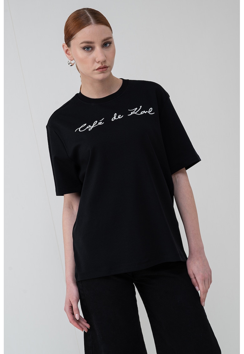 Тениска от органичен памук с надпис - Бял/Черен Karl Lagerfeld