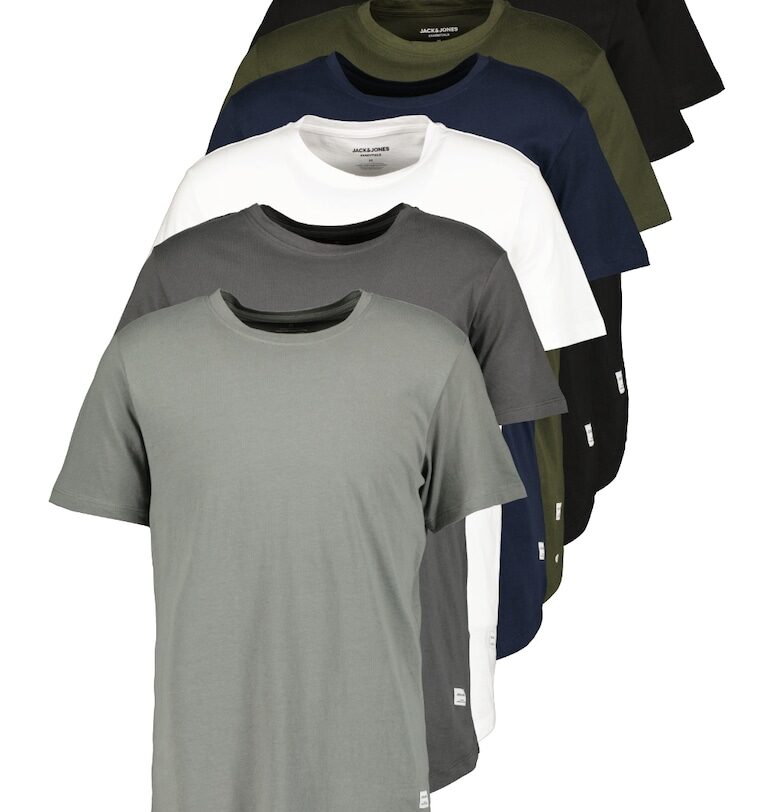 Тениска от органичен памук с овално деколте - 7 броя - Бял/Черен/Сив/Маслинено зелено/Tъмносив/Тъмносин Jack  Jones