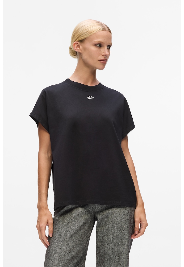 Тениска от органичен памук с овално деколте - Черен Karl Lagerfeld