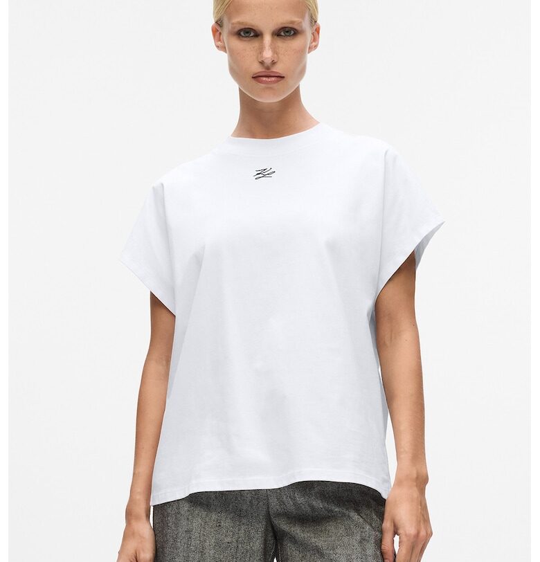 Тениска от органичен памук с овално деколте - Бял Karl Lagerfeld