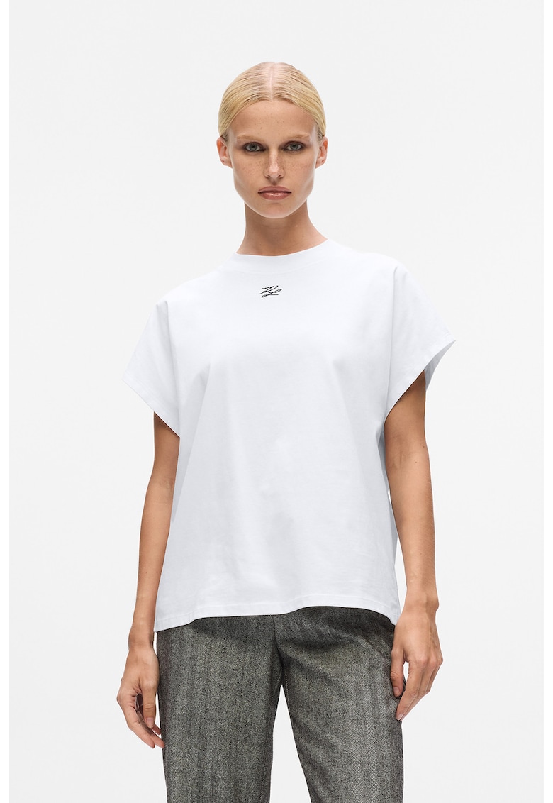 Тениска от органичен памук с овално деколте - Бял Karl Lagerfeld