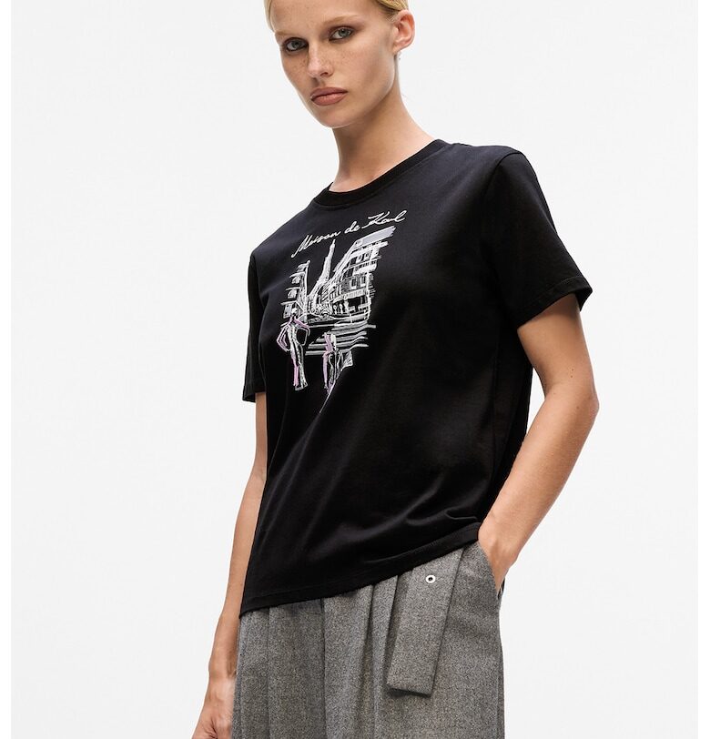 Тениска от органичен памук с фигурален принт - Бял/Черен Karl Lagerfeld