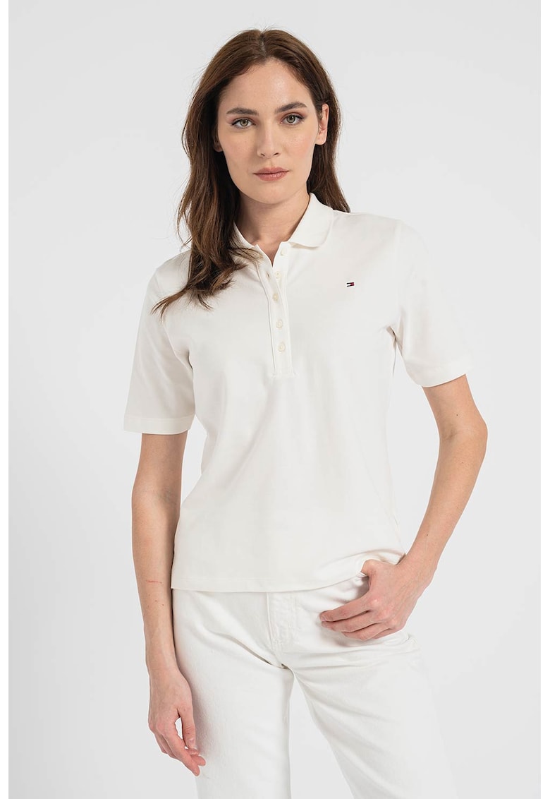 Тениска от органичен памук с яка - Бял Tommy Hilfiger