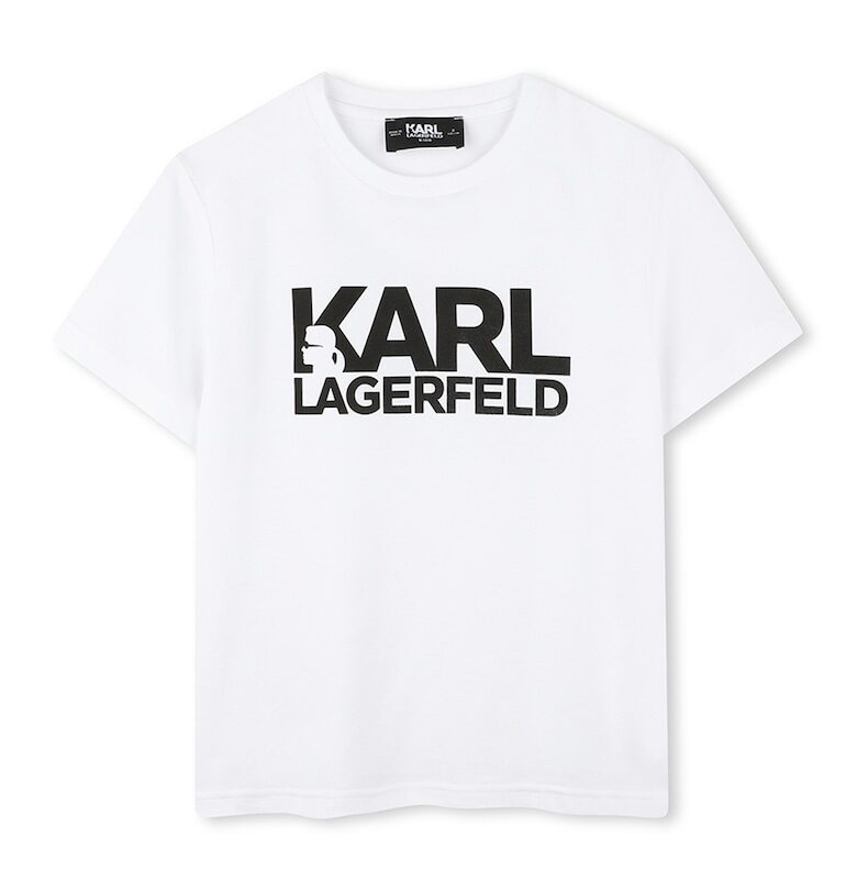 Тениска от памук с лого - Черен/Бял KARL LAGERFELD KIDS