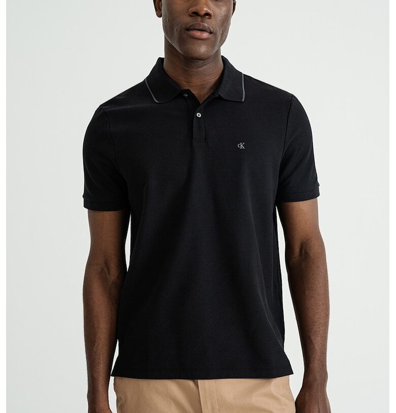 Тениска от памучно пике с яка - Черен CALVIN KLEIN