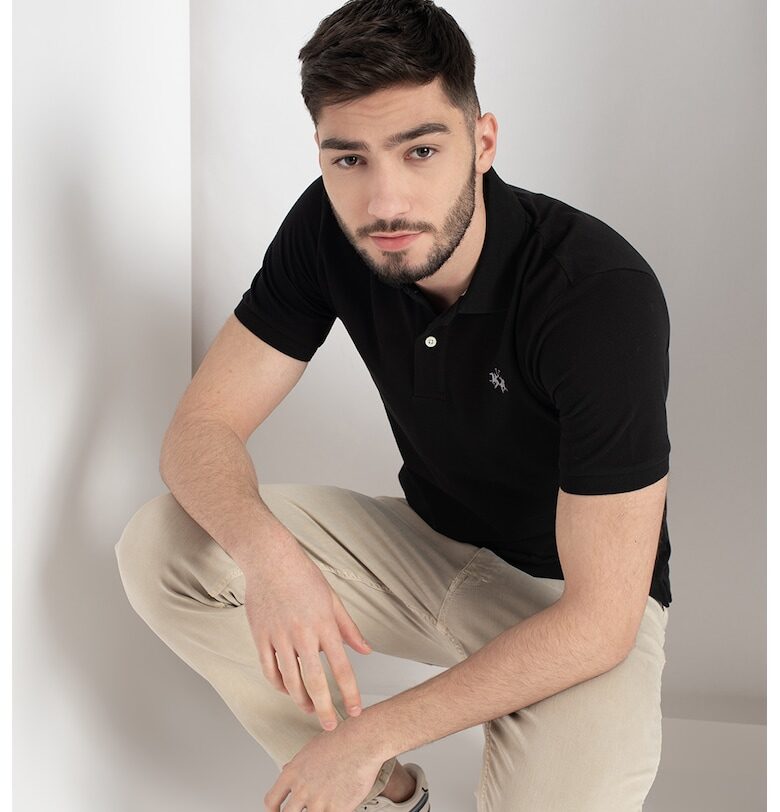 Тениска от памучно пике с яка - Черен LA MARTINA