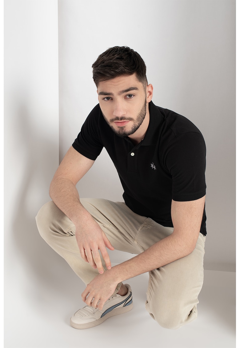 Тениска от памучно пике с яка - Черен LA MARTINA