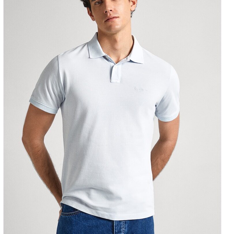 Тениска от памучно пике с яка - Светлосин Pepe Jeans London