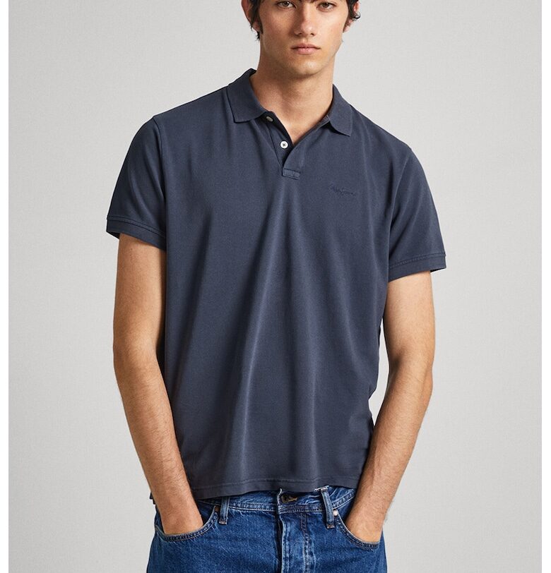 Тениска от памучно пике с яка - Тъмносин Pepe Jeans London