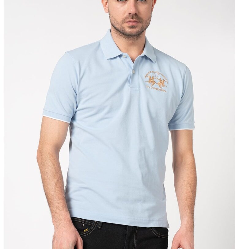 Тениска от пике с яка и бродирано лого - Лазурно LA MARTINA