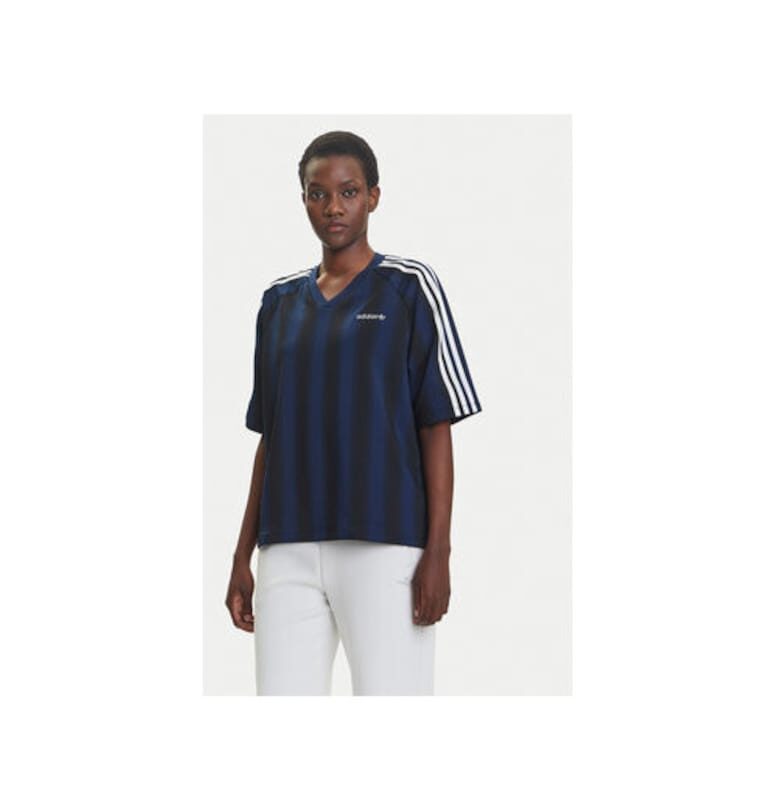 Тениска от полиестер с шарка на райета adidas