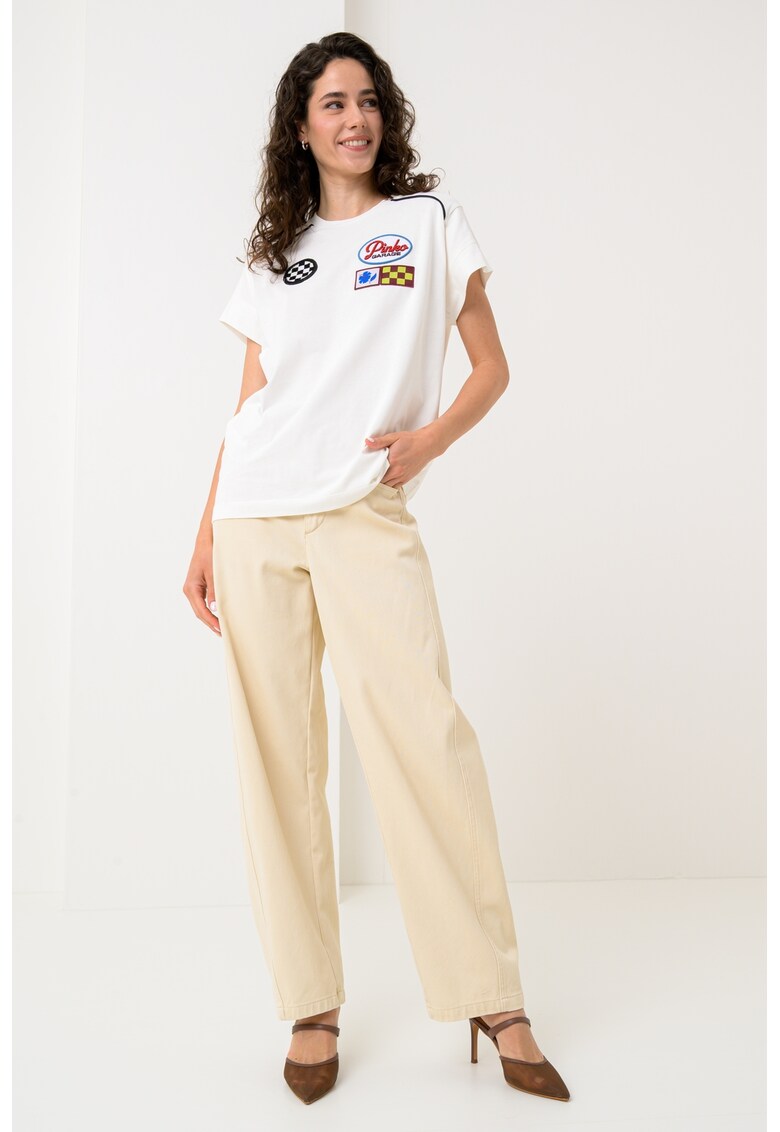 Тениска с бродерии - Черен/Мръснобял Pinko