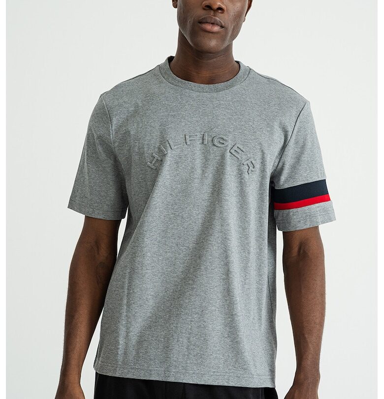 Тениска с бродирано лого - Меланж тъмно сиво Tommy Hilfiger
