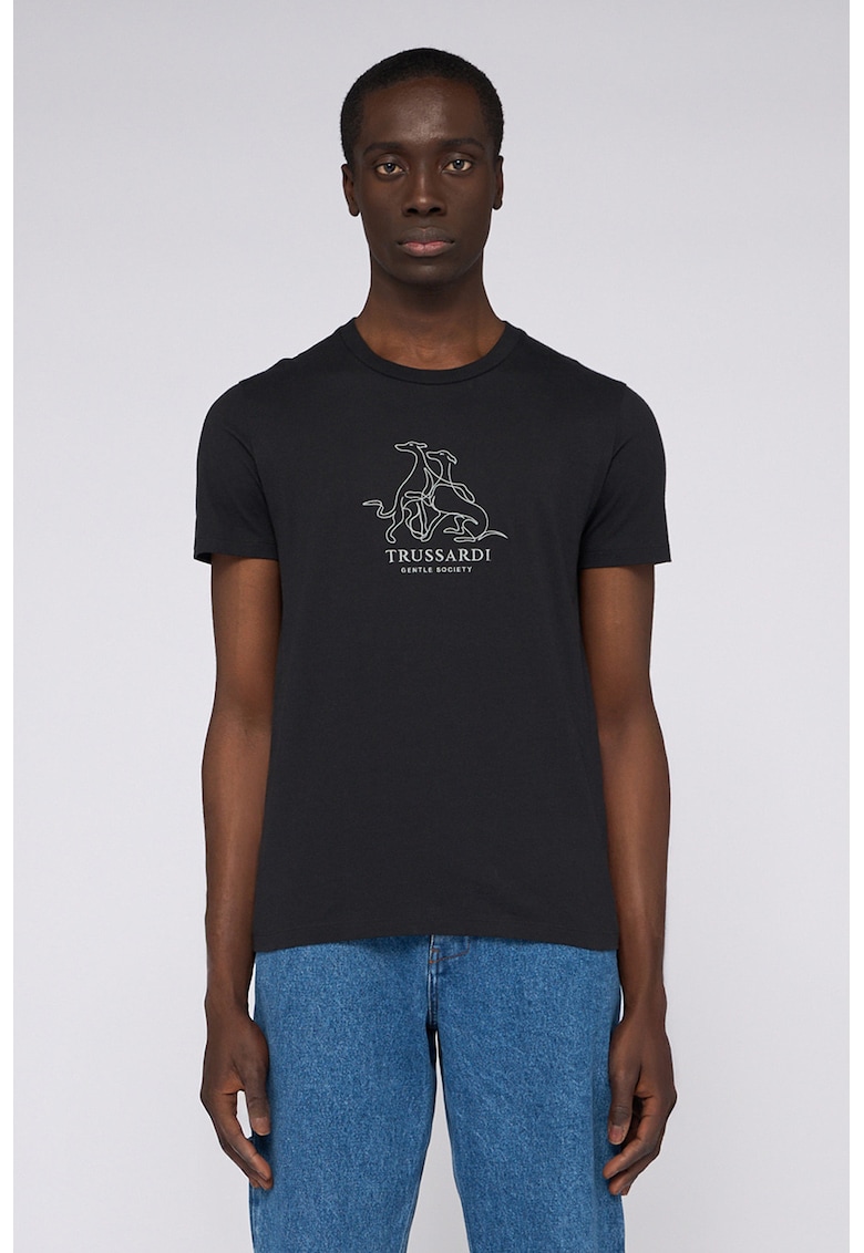 Тениска с лого - Бял/Антрацитно сиво Trussardi