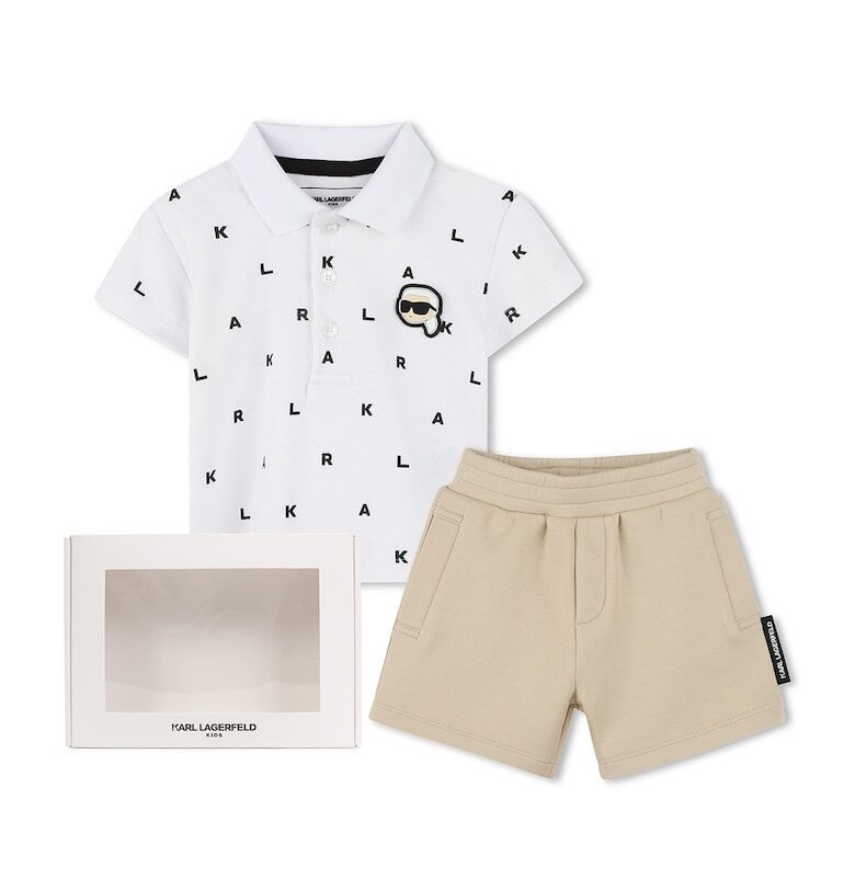 Тениска с лого и къс панталон - 2 части - Бял/Бежов KARL LAGERFELD KIDS