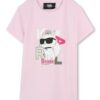 Тениска с модал с лого - Бял/Черен/Бледо розово KARL LAGERFELD KIDS