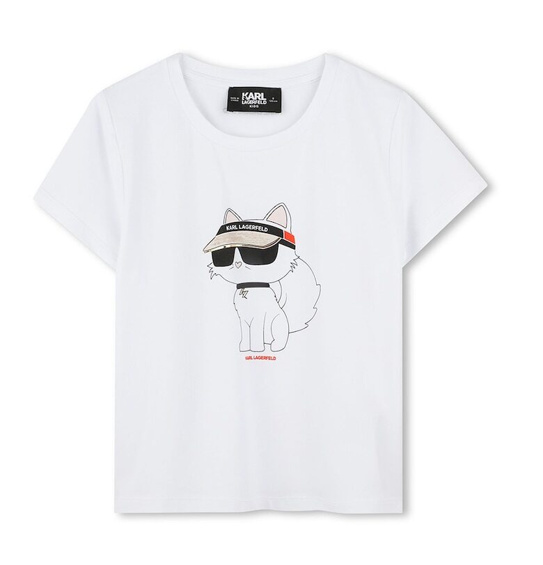 Тениска с модал с овално деколте и шарка KARL LAGERFELD KIDS