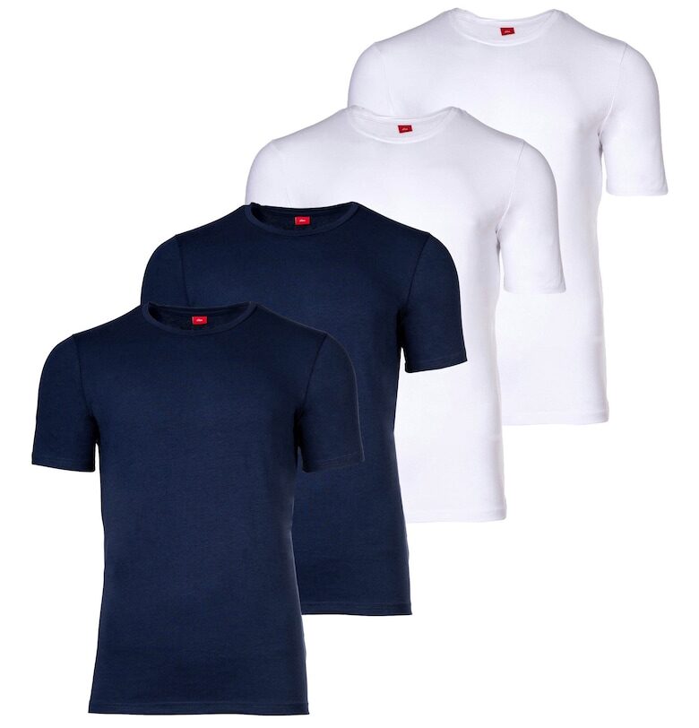 Тениска с овално деколте - 4 броя - Бял/Тъмносин sOliver