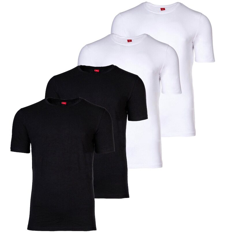 Тениска с овално деколте - 4 броя - Бял/Черен sOliver