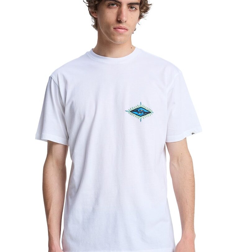 Тениска с овално деколте и графика - Бял/Светлосин QUIKSILVER