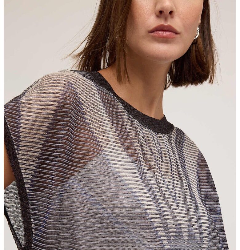 Тениска с овално деколте и графика - Светло сив/Антрацитно сиво/Крем Motivi