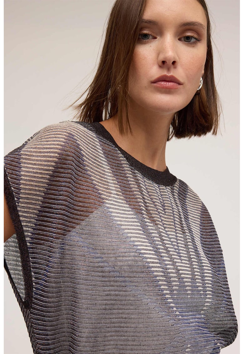 Тениска с овално деколте и графика - Светло сив/Антрацитно сиво/Крем Motivi