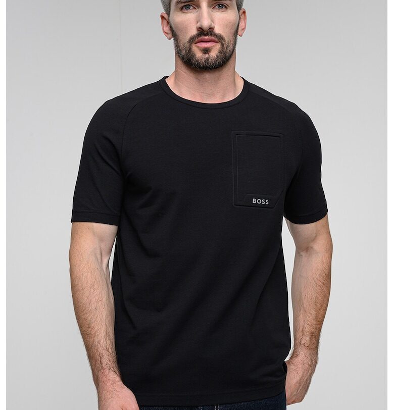 Тениска с овално деколте и лого - Черен BOSS