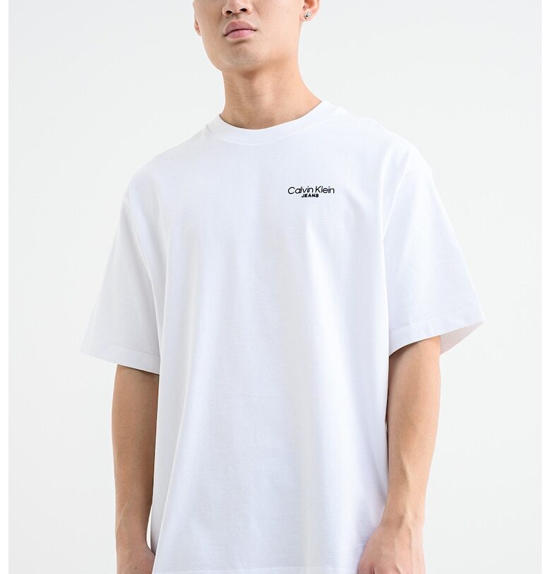 Тениска с овално деколте и лого - Черен/Мръснобял CALVIN KLEIN JEANS