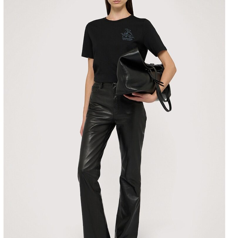 Тениска с овално деколте и лого - Черен Trussardi