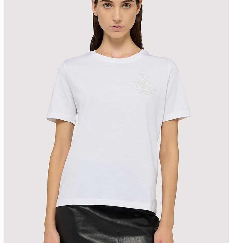 Тениска с овално деколте и лого - Бял Trussardi