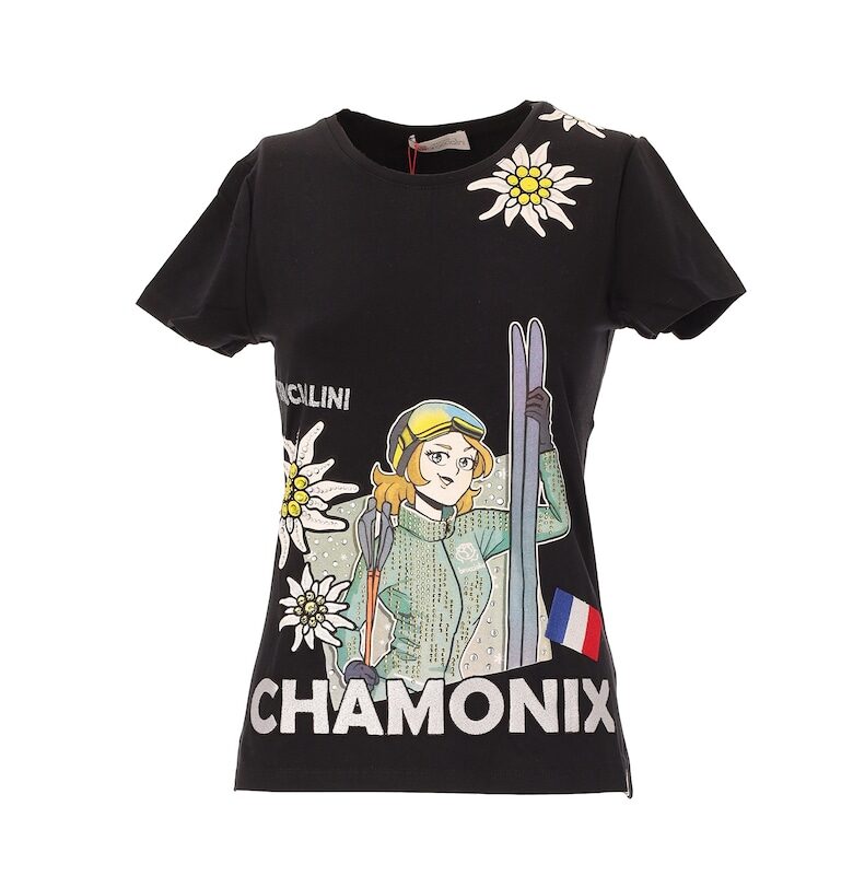 Тениска с овално деколте и шарка - Черен BRACCIALINI