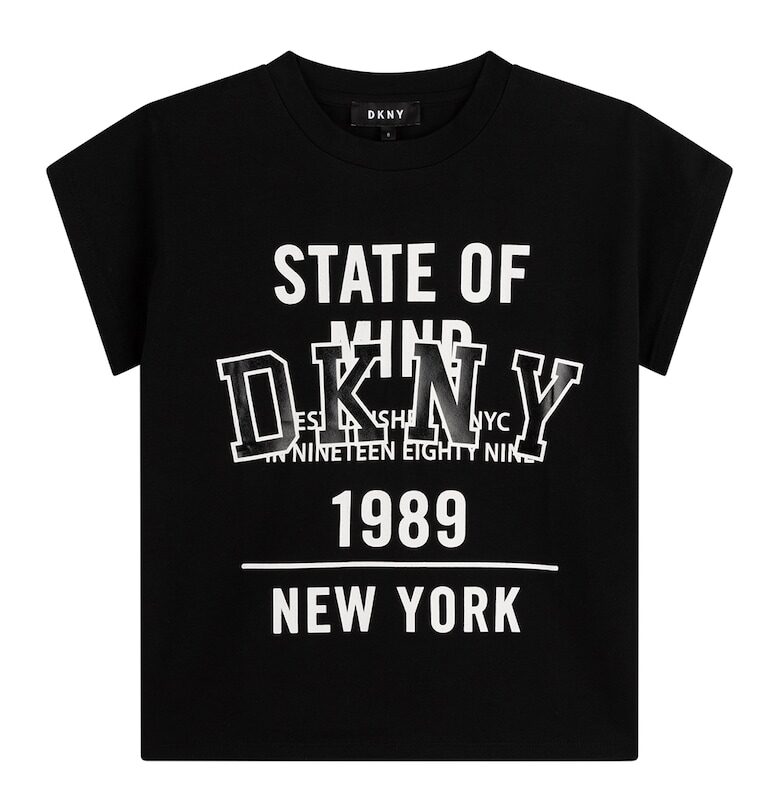 Тениска с овално деколте - лого и надпис - Черен/Бял DKNY