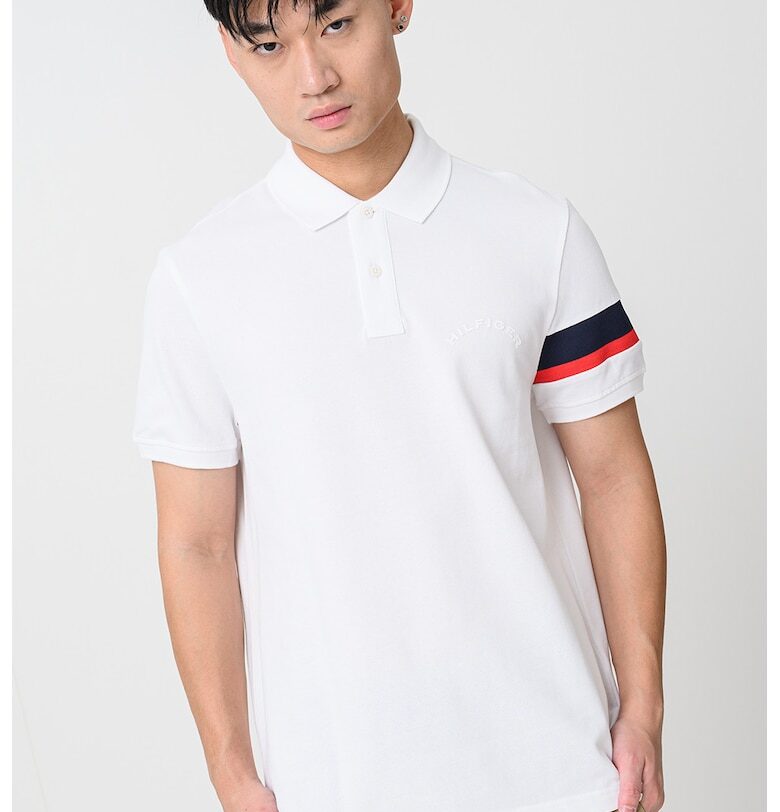 Тениска с органичен памук с яка - Червен/Бял/Ултрамарин синьо Tommy Hilfiger