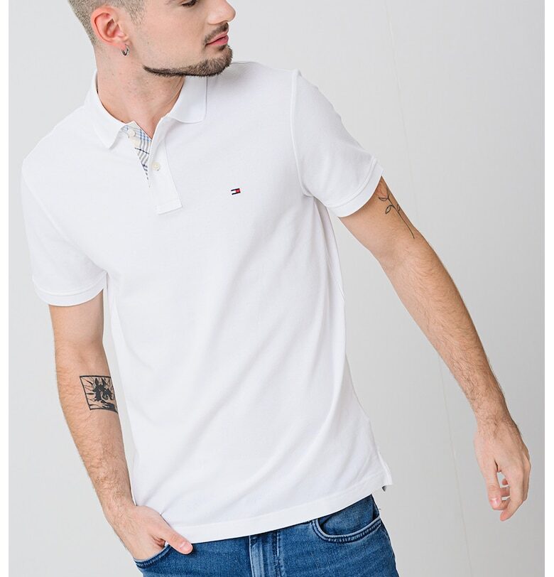 Тениска с органичен памук с яка - Бял Tommy Hilfiger