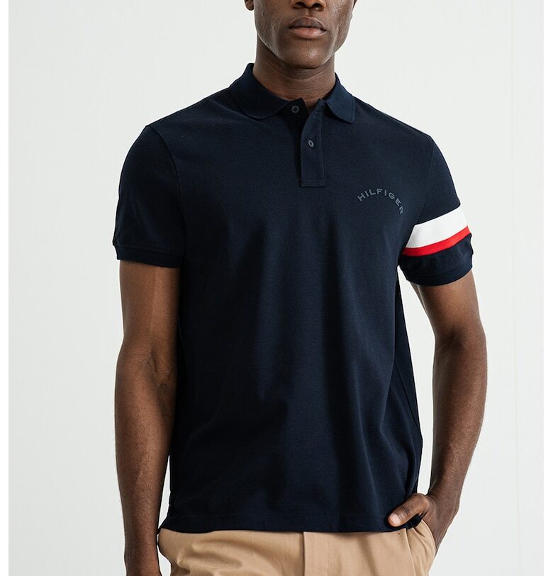 Тениска с органичен памук с яка - Ултрамарин синьо Tommy Hilfiger