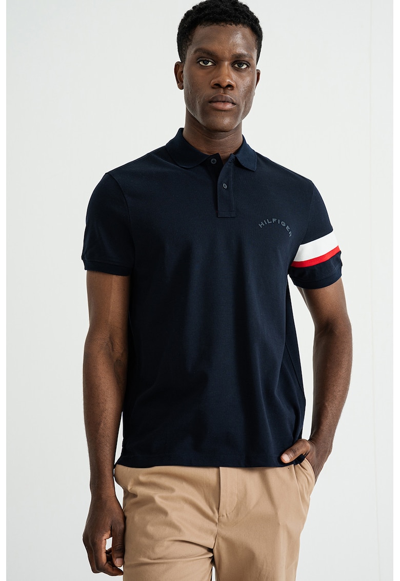 Тениска с органичен памук с яка - Ултрамарин синьо Tommy Hilfiger