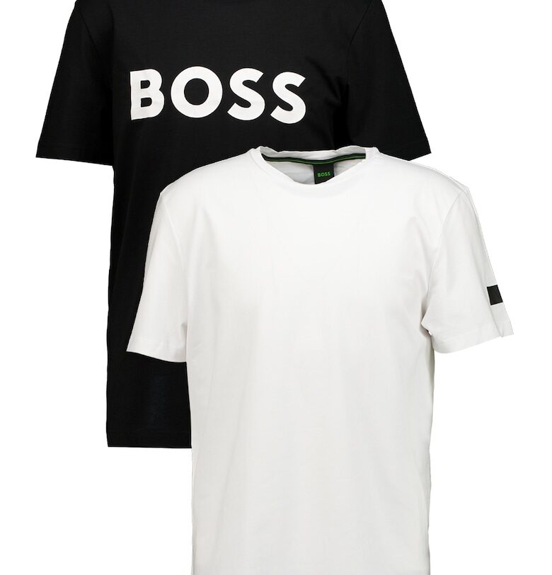 Тениска с памук и лого - Бял/Черен BOSS