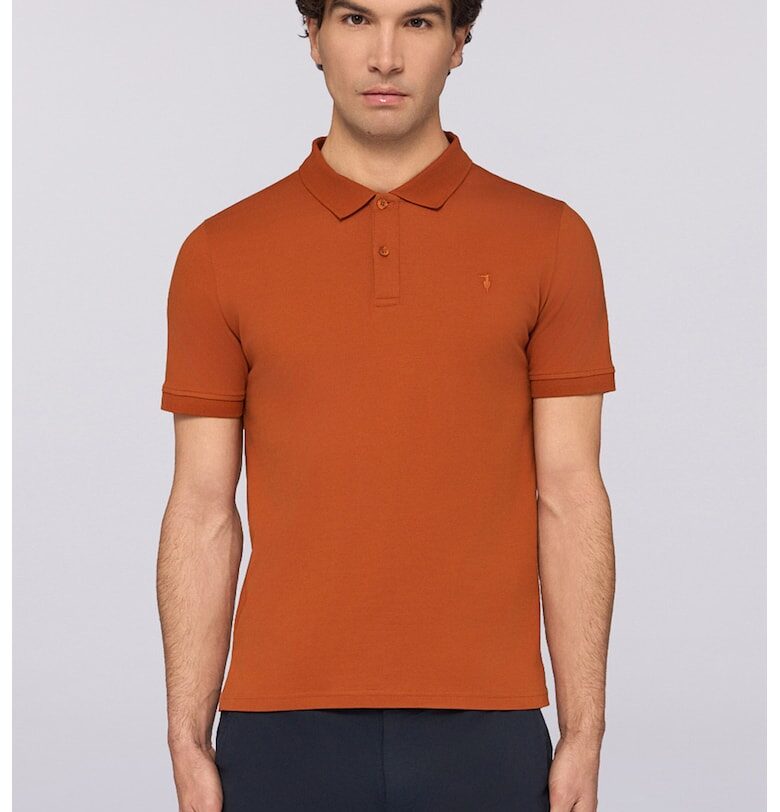 Тениска с памук с яка - Тъмно оранжево Trussardi