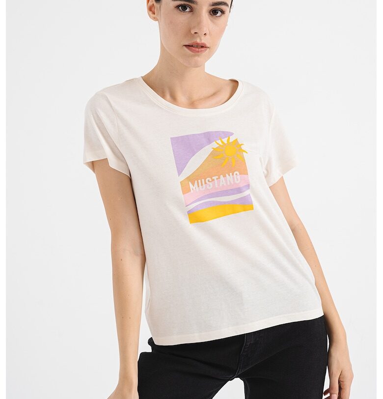 Тениска с принт - Шафраново жълто/Лилав/Светло бежово Mustang