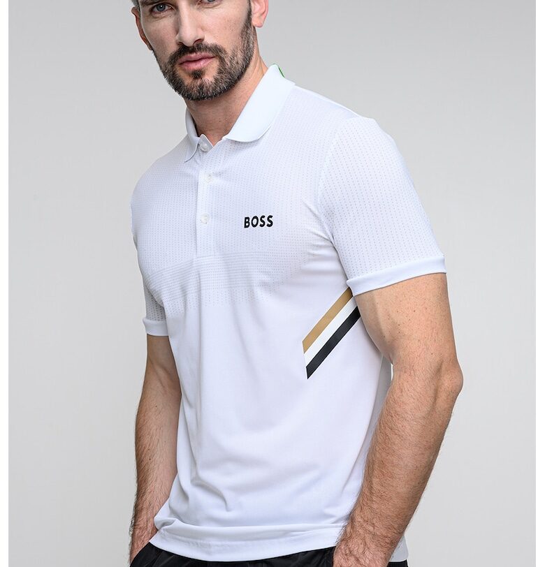 Тениска с райе - Бял BOSS