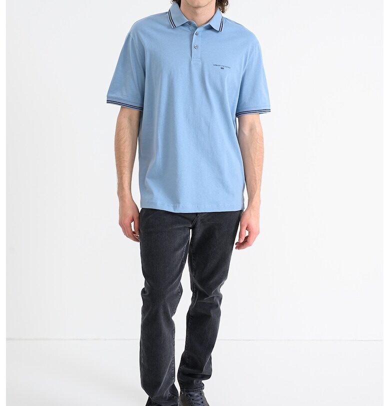 Тениска с яка и контрасти - Черен/Прашно синьо ARMANI EXCHANGE