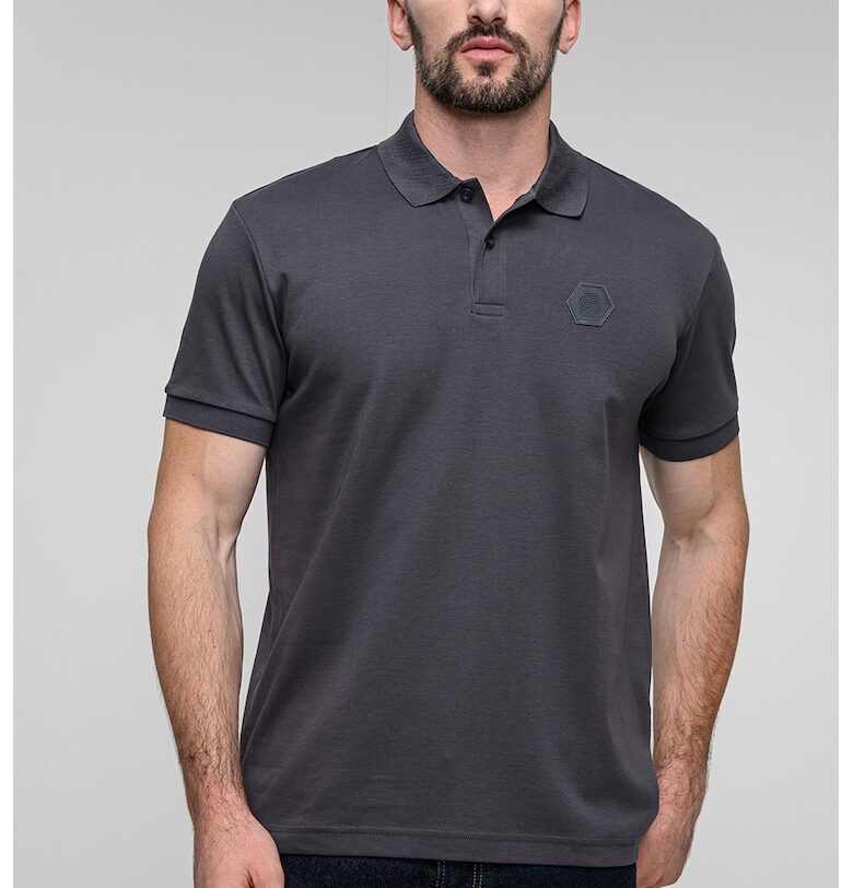 Тениска с яка и лого - Tъмносив BOSS