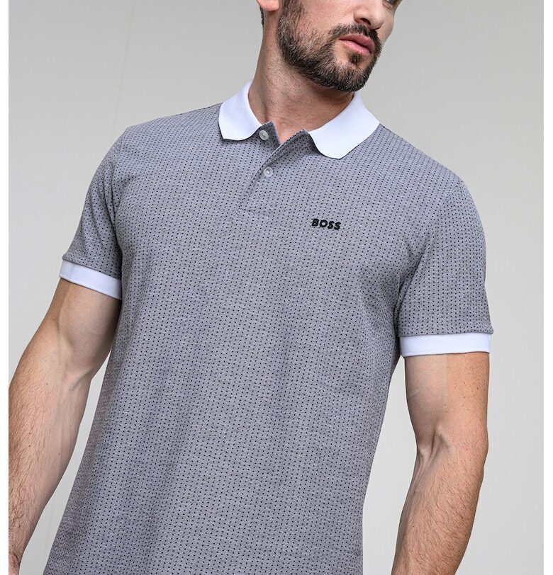 Тениска с яка и лого - Бял/Tъмносив BOSS