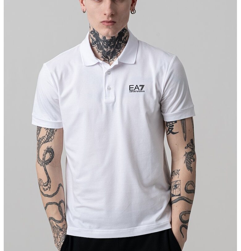 Тениска с яка и лого - Черен/Бял EA7