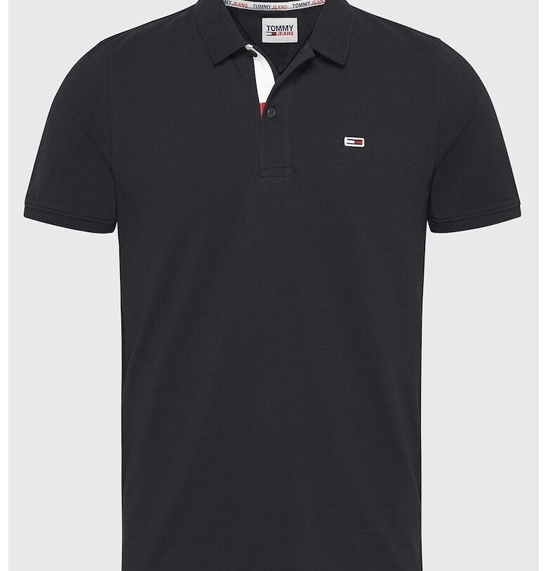 Тениска с яка и лого - Черен Tommy Jeans