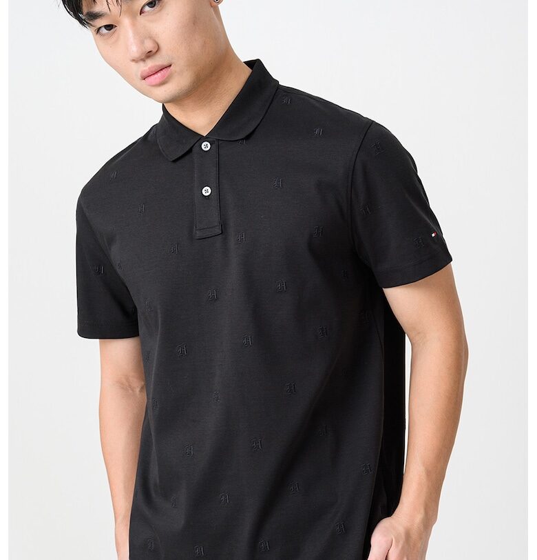 Тениска с яка и монограми - Черен Tommy Hilfiger