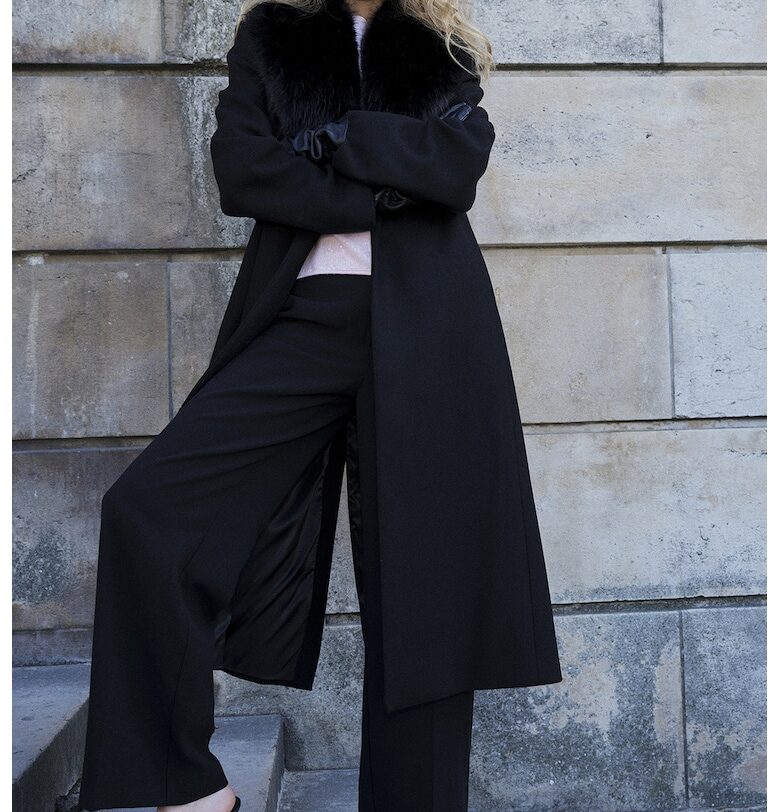 Тренч с вълна с еко пух - Черен Mango